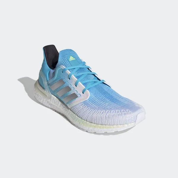 Adidas Ultraboost 20 White/Silver/Signal Cyan Men's Running Shoes, Size: 11.5