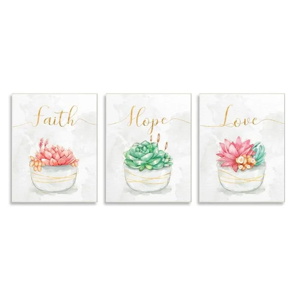 Stupell Industries Charming Succulent Plants Faith Hope Love Phrases Wood Wall Art - White - 10 x 15