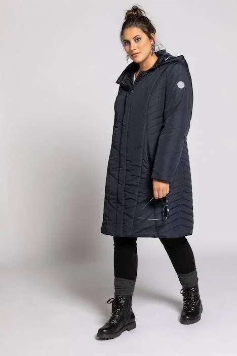 Plus Size Seam Detail Long Quilted Lined Jacket