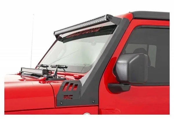 Rough Country Jeep 50-Inch Straight LED Light Bar Upper Windshield Kit w/ Dual-Row Black Series LED (2020 Gladiator JT - 18-20 Wr