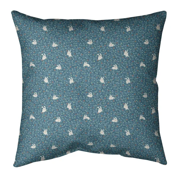 Porch & den Alvada Bunny Rabbit Pattern Throw Pillow - 16 x 16 - Purple & Yellow Flowers - Polyester
