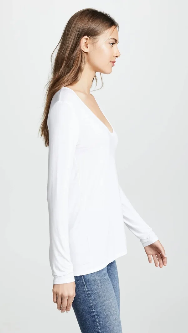 Splendid Madison Long Sleeve Rayon Jersey Scoop Neck Tee - White