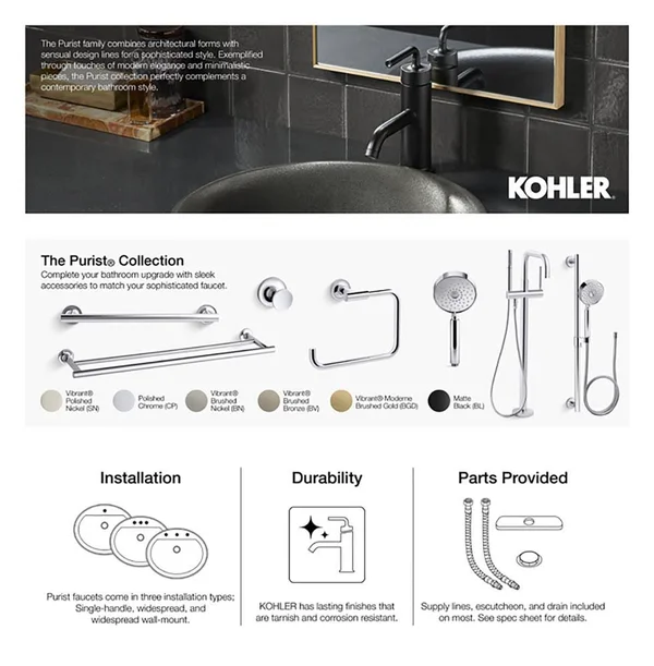 KOHLER K-11891-S Purist 12 In. Grab Bar, Polished Stainless