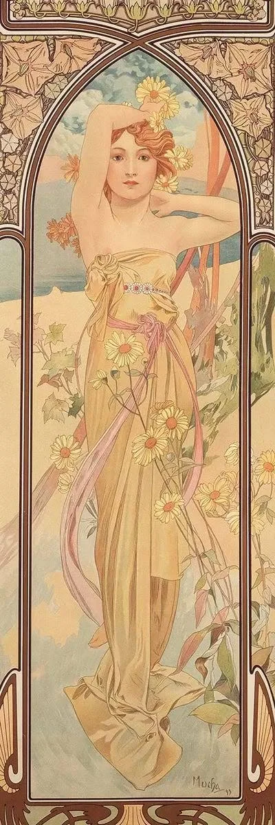 Alphonse Mucha Canvas Wall Art Print - The Times of The Day: Brightness of Day - 1899 ( Floral & Botanical art)
