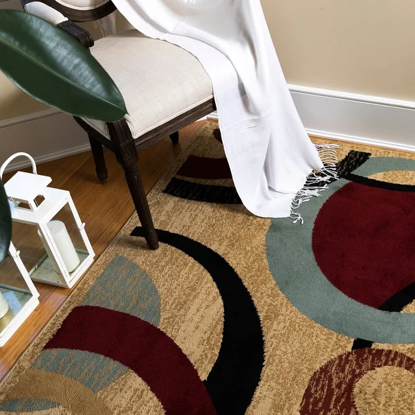 Amazing Area Rug Carpet Oriental Contemporary Abstract Circle Design 5&3x22 x 7&0x22