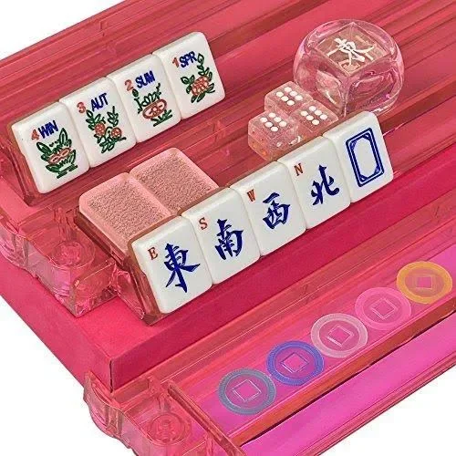 American Mahjong (Mah Jongg, Mahjongg) 166 Tiles All-in-One Racks, Pushers Set - Pink Sparkles with Pink Aluminum Case