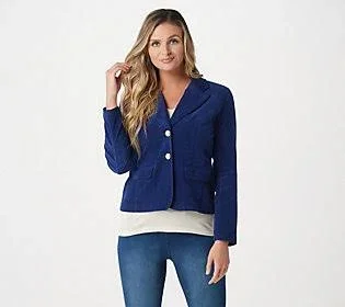 Laurie Felt Corduroy 2-Button Blazer with Pockets - Size Reg 8, Navy