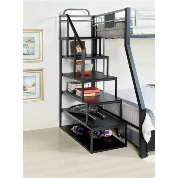 Pemberly Row Metal Side Ladder Shelf in Silver and Black - PR-1565584