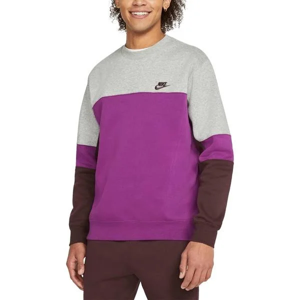 Nike Men's Sportswear Club Fleece Colorblock Crewneck Sweatshirt, XL, Dk Grey Heather/Viotech