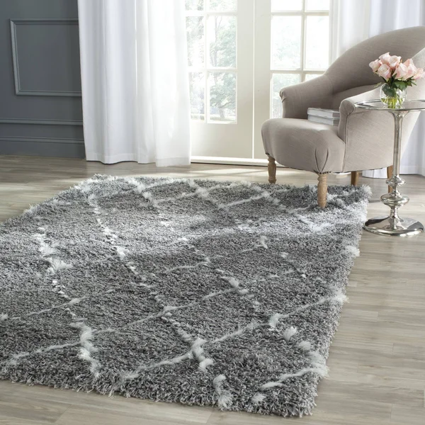 Safavieh Moroccan Shag MSG343B 7& Square Grey - Ivory Rug