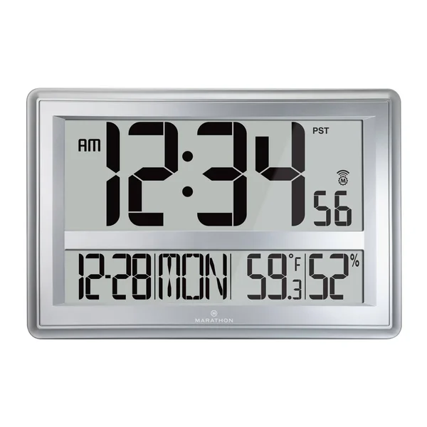 Marathon CL030056SV Jumbo Atomic Wall Clock with Temperature and Humidity, 17 x 11 inches