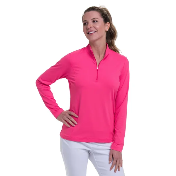 EP Pro Women's Long Sleeve Zip Mock Polo Size XL, Fruit Punch