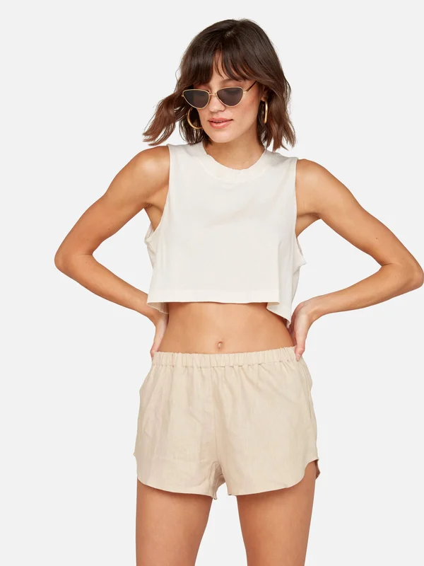 Organic Cotton Vintage Crop Tank Bone - XL