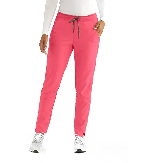 Grey&s Anatomy Spandex Stretch Harper 3-Pocket Knit Waist Easy Care Scrub Pants - Peach Flower from Uniform City
