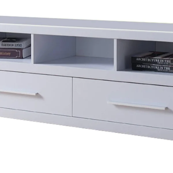 Benzara Wooden TV Stand with 2 Drawers & 3 Open Shelves - White, 60 x 15.25 x 21.75