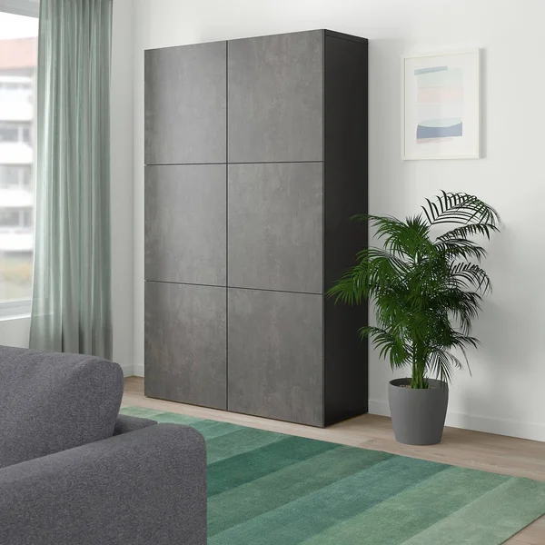 IKEA - BESTÅ Storage Combination with Doors - Black-Brown kallviken/dark Gray Concrete Effect, 47 1/4x16 1/2x76 19205884