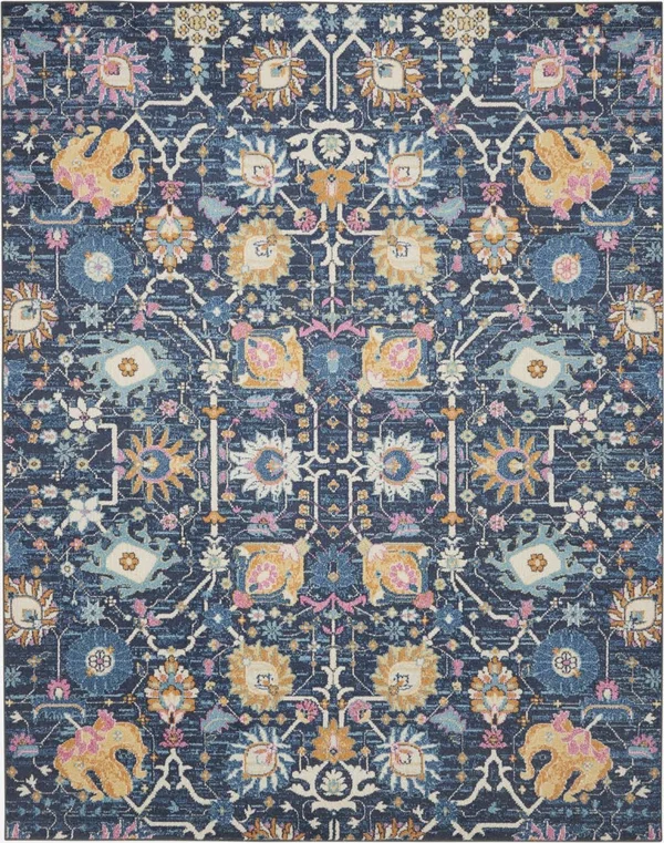 7 x 10 Navy Blue Floral Buds Area Rug