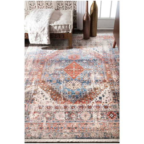 nuLOOM Vintage Faded Olden Tribal Medallion Blue Rug - 4& x 6& Blue