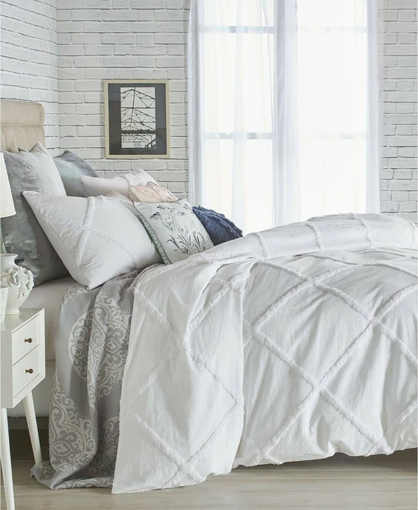 Peri Home Chenille Lattice Duvet Cover White King