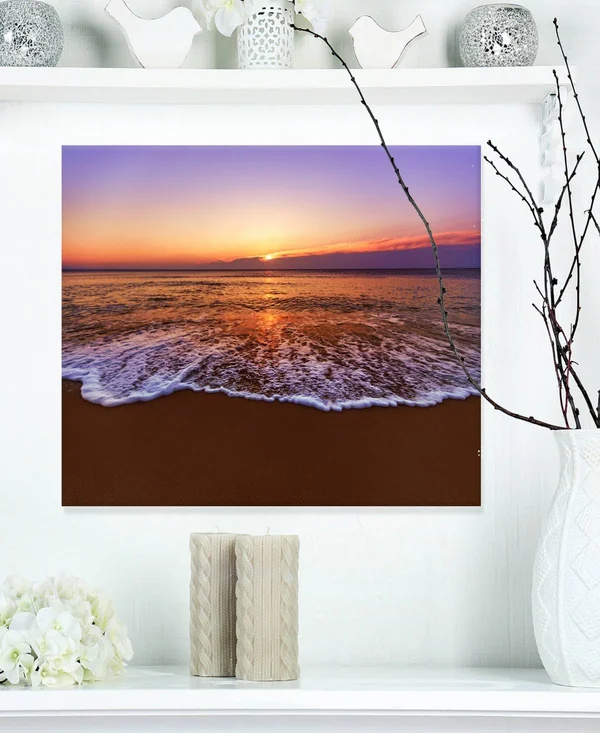 Design Art Orange Tinged Sea Waters at Sunset Photographic Print on Wrapped Canvas - Size: 12x22 H x 20x22 W x 1x22 D, Blue