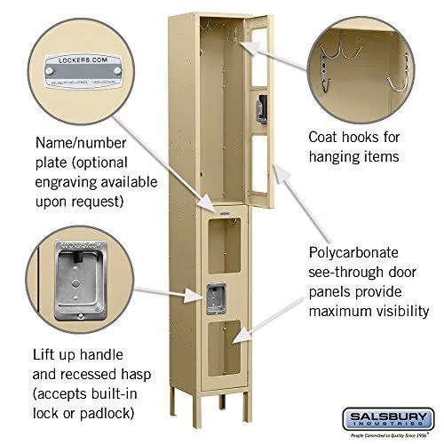 Salsbury Industries S-62165TN-U 6 ft. H x 15 in. D See-Through Metal Locker - Double Tier - 1 Wide - Unassembled - Tan