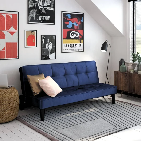 RealRooms Tyler Futon Convertible Couch - Blue Velvet