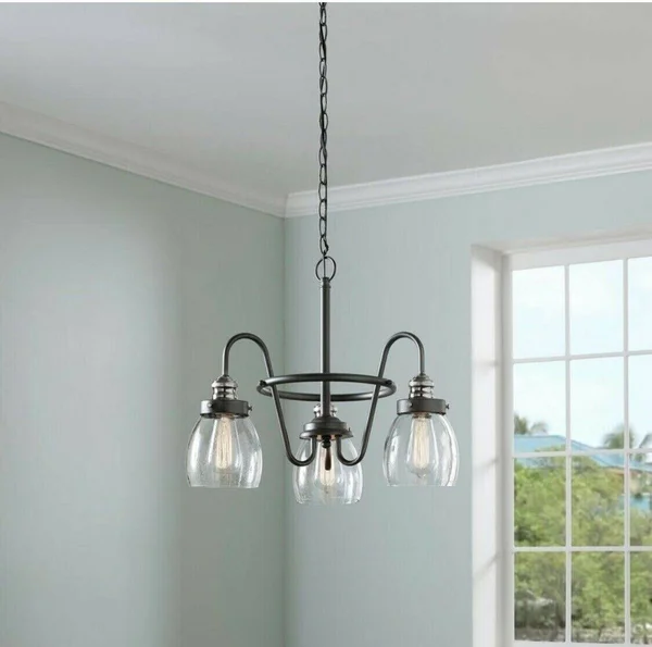 Progress Lighting Crofton 3-Light Rustic Pewter Chandelier/Brushed Nickel/Glass