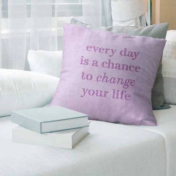 Quotes Handwritten Change Your Life Quote Pillow (Indoor/Outdoor) - 18 x 18 - Square - Zipper Closure - Large - Polyester