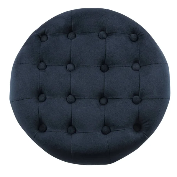 Button Tufted Velvet Upholstered Wooden with Hidden Storage Ottoman Dark Blue/Brown - Benzara
