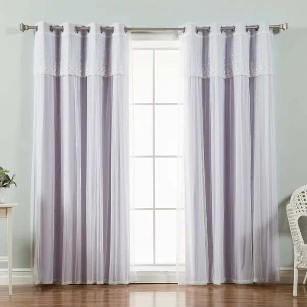 Best Home Fashion Mix & Match Tulle Blackout Curtain with Attached Valance - Set of 4