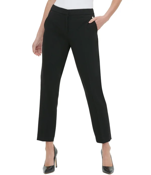 Tommy Hilfiger Twill Straight Slim Leg Ankle Pants - Womens, 8, Black