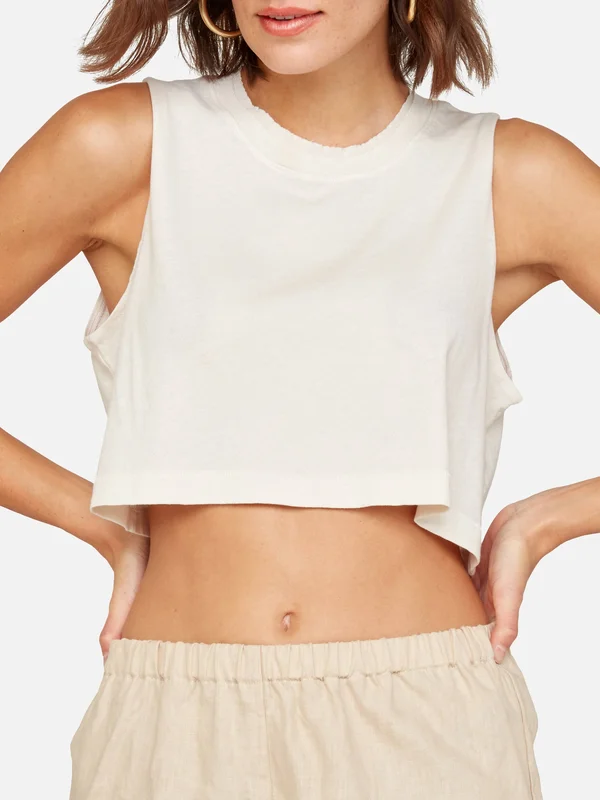 Organic Cotton Vintage Crop Tank Bone - XL
