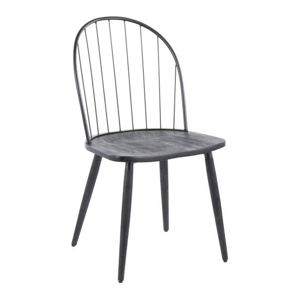 Riley High Back Chair - Black Metal, Black Wood - Set of 2