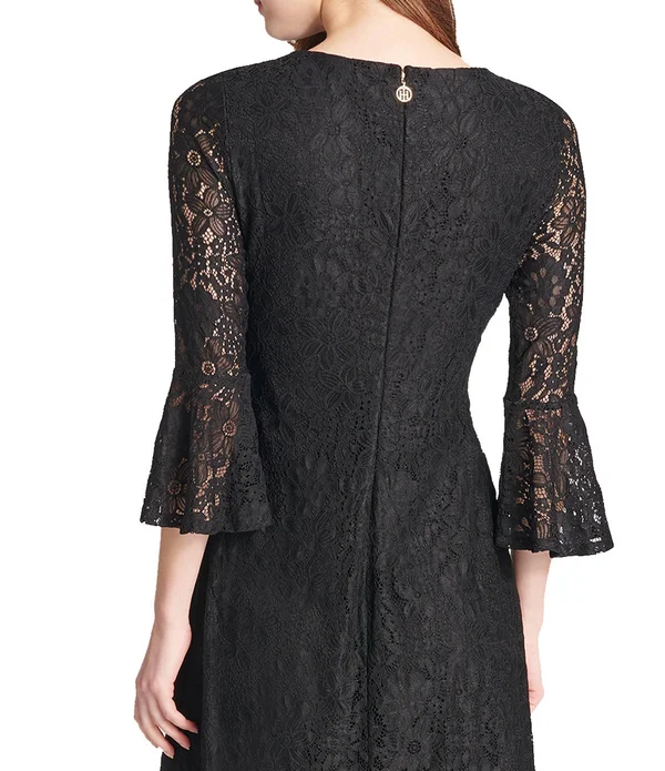 Tommy Hilfiger Lace Bell-Sleeve A-Line Dress - Black