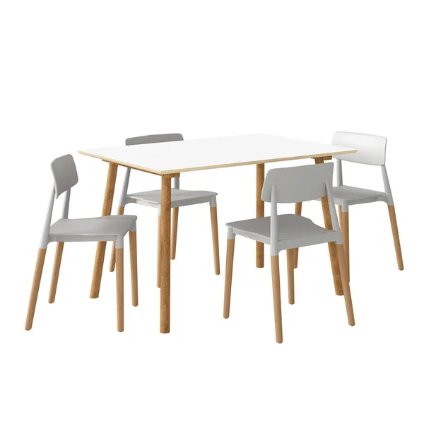 Carson Carrington Devino 5-Piece White and Natural Dining Table with Resin and Wood Square-Back Chairs - Grey
