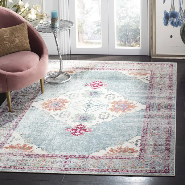 Safavieh Crystal Rug Collection CRS522K - Cream, Turquoise - 5& x 8&
