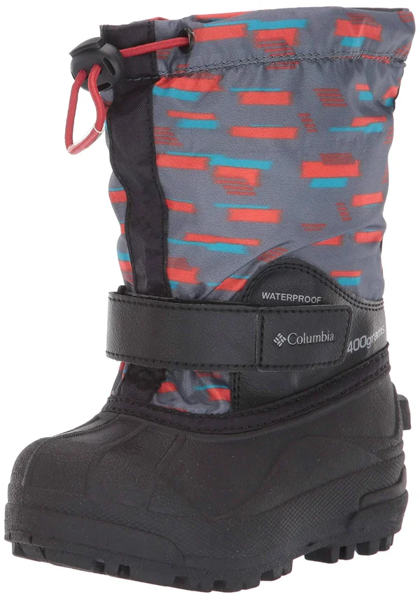 Columbia Unisex Children's Powderbug Forty Print Boot, Size: 12, Graphite/Flame