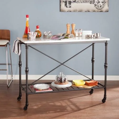 Southern Enterprises Catania Kitchen Island, Matte Black/Gray Faux Mar