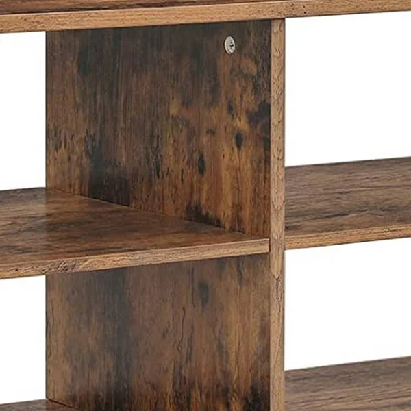 43 Inches Wood and Metal TV Stand with 4 Shelves, Brown and Black
