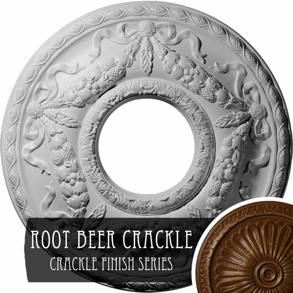 22 1/8x22OD x 7 1/4x22ID x 1 3/4x22P Hurley Ceiling Medallion (Fits Canopies Up to 7 1/4x22), Hand-Painted Root Beer Crackle