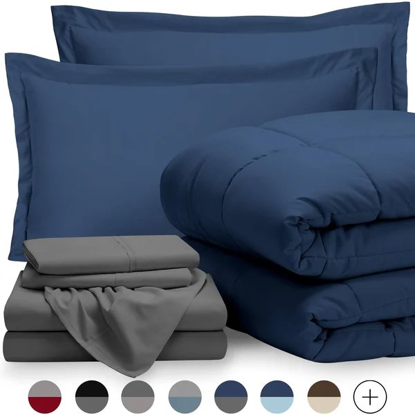 Bare Home Bed-in-a-Bag Down Alternative Comforter & Sheet Set - Comforter Set: Grey, Sheet Set: Grey - California King