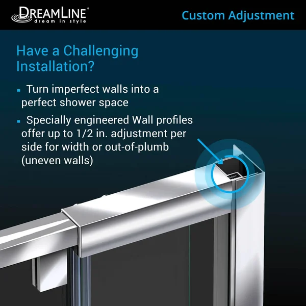 DreamLine DL-6221C-01 Flex 36x22D x 48x22W x 74 3/4x22H Semi-Frameless Pivot Shower Door in Chrome with Center Drain White Base