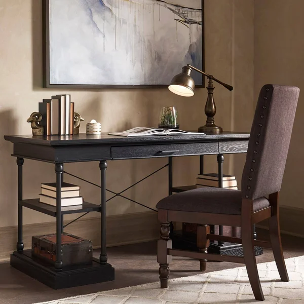 Inspire Q Barnstone Cornice 1-Drawer Storage Writing Desk by Artisan White Antique - Wood Finish