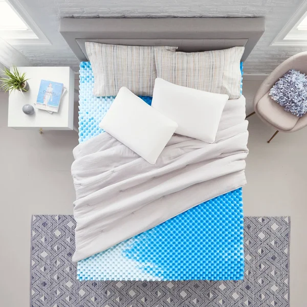 Comfort Revolution 4x22 Reversible Convoluted Memory Foam Mattress Topper, California King - Blue