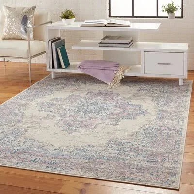 Burnie Oriental Ivory/Pink Area Rug Bungalow Rose Rug Size: Rectangle 5&3x22 x 7&3x22