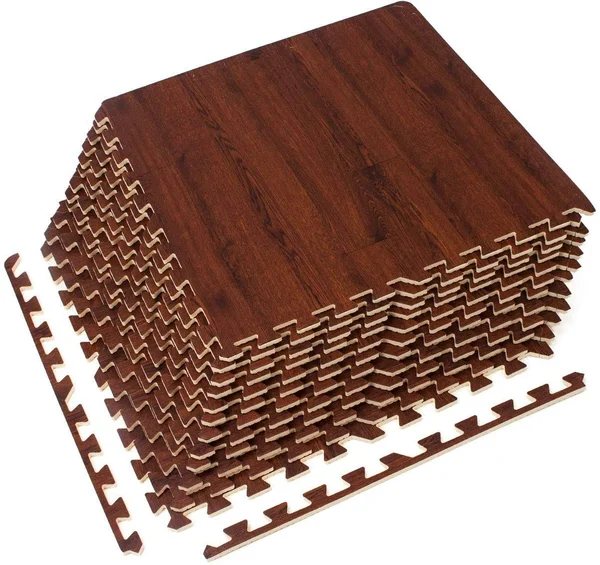 Sorbus Wood Grain Floor Mats Foam Interlocking Mats Tile 3/8-Inch Thick Flooring Wood Mat Tiles Borders - Home Office Playroom B