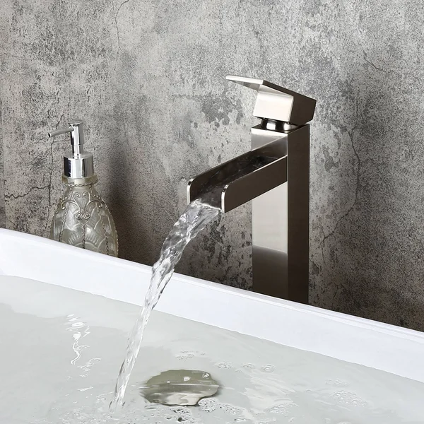 Homary Modern Brushed Nickel Waterfall Faucet for Vessel Sink Single Hole Bathroom Vessel Sink Faucet CUPC Certified