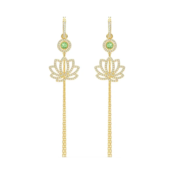 Swarovski Symbolic Lotus Pierced Earrings - Green, Gold-Tone Plated