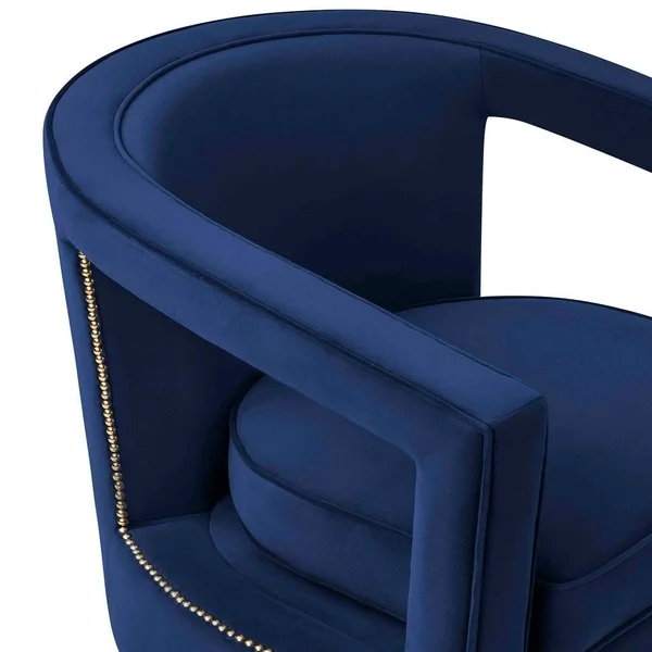 Stark Modern Textured Velvet Upholstered Swivel Accent Chair with Brushed Gold Base - Navy/Gold