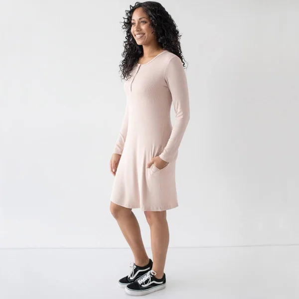 Kindred Bravely Betsy Ribbed Bamboo Henley Nursing Maternity Nightgown : XL
